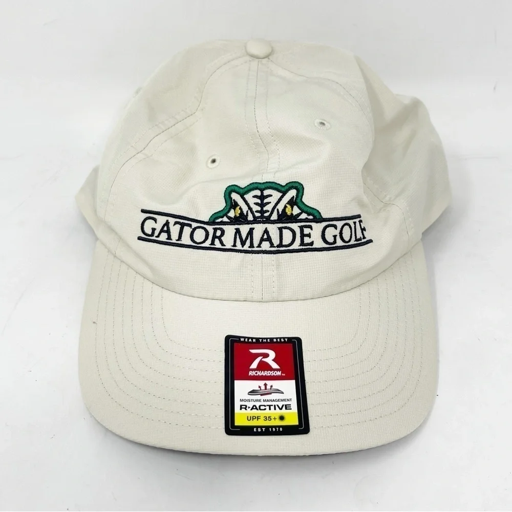New RICHARDSON Men’s Ivory Baseball Cap UPF 35+ R-Active GATOR MADE GOLF Logo